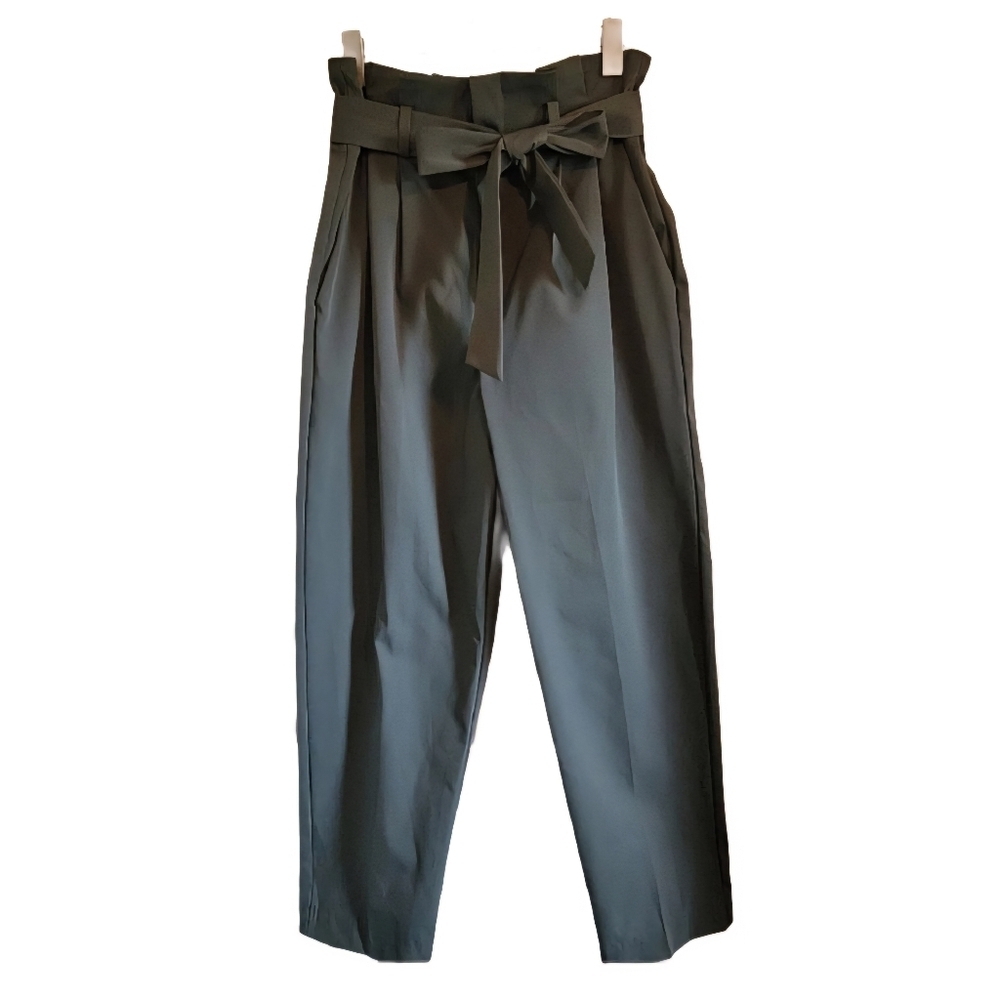 🎈Sale🎈H&M Olive Green Paperbag Waist-bealted Trousers Size 10 No Flaws